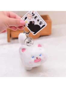 新款卷毛猫钥匙扣、情侣白猫和黑猫吊饰、毛绒猫娃娃背包装饰、礼物 - 彩色 - 查看 5
