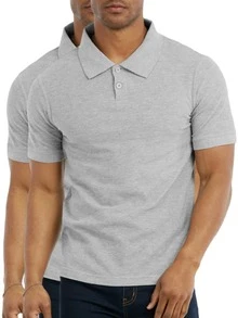 2 Pack Men's Polo Shirt Cotton S-3XL Regular Big & Tall Half Button Front Short Sleeve Polo Shirt Plain Stylish Breathable Sports Workout Top, Classic Casual Top For Golf Outdoor Sports, Summer Outfits Menswear For Daily Streetwear - 淺灰色 - 查看 1