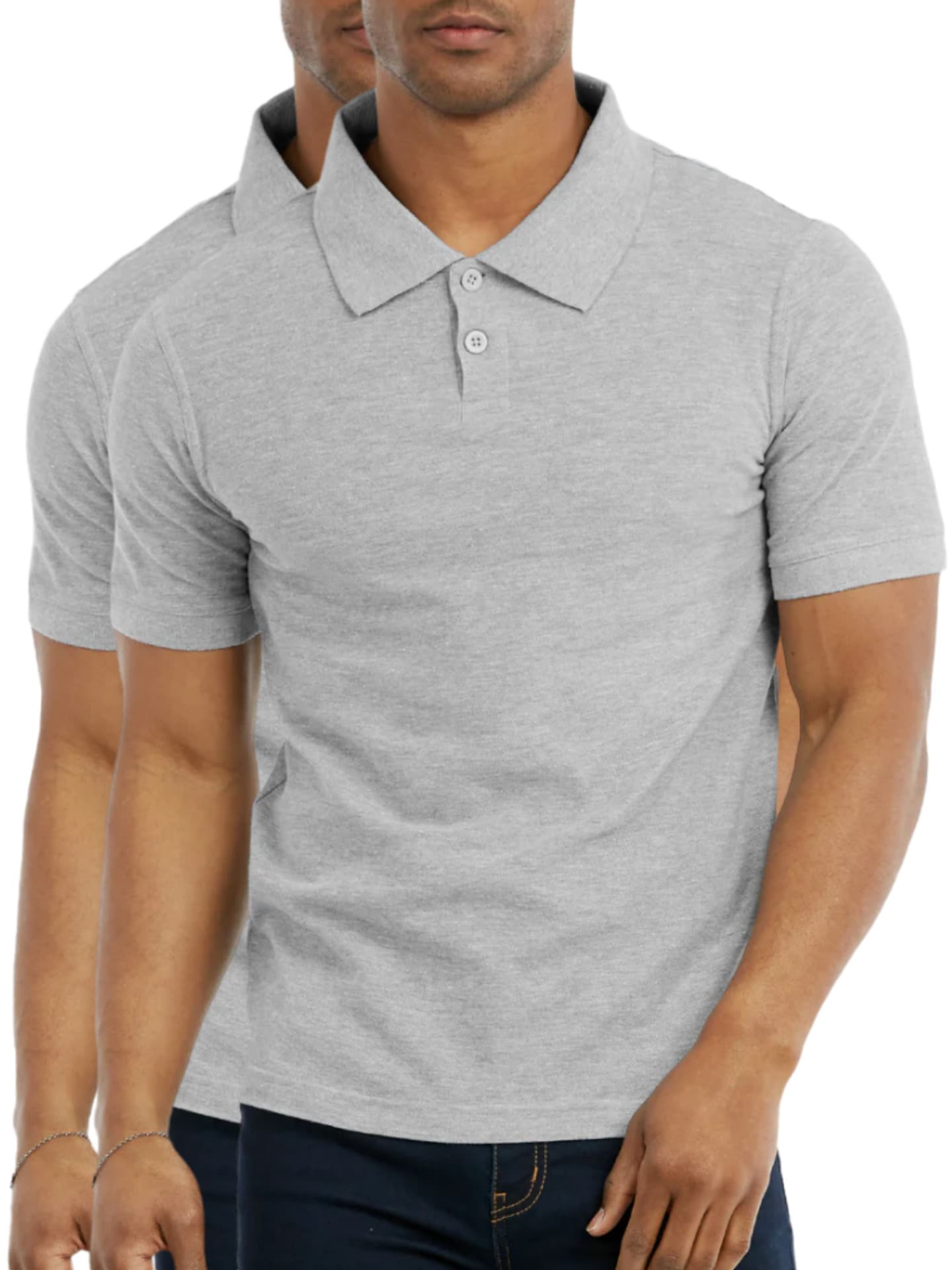 2 Pack Men's Polo Shirt Cotton S-3XL Regular Big & Tall Half Button Front Short Sleeve Polo Shirt Plain Stylish Breathable Sports Workout Top, Classic Casual Top For Golf Outdoor Sports, Summer Outfits Menswear For Daily Streetwear - 淺灰色 - 查看 1