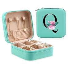 1 Caixa De Joias Floral, Caixa De Joias Verde, Caixa Compacta E Portátil Para Guardar Joias, Ideal Para Presentear Mãe, Amiga Ou Madrinha, Organizador De Bancada Com Forro De Veludo Para Anéis, Brincos E Colares - Leve