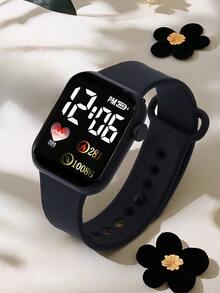 Set de 4 piezas - 2 relojes digitales cuadrados LED + 2 collares magnéticos en blanco y negro - Multicolor - Ver 6