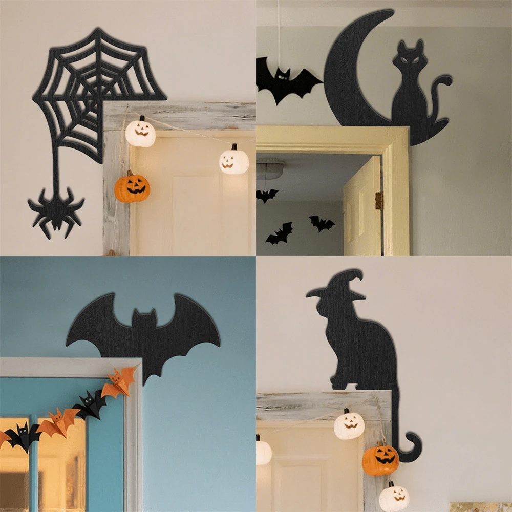 1/4 piezas Decoración de Halloween Murciélago negro, Gato, Araña Placa colgante para marco de puerta y pared, Ambientador