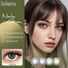 Lentes de contacto de color verde Lalens, hermoso maquillaje con diámetro de 14.20mm para uso semestral, lentes de contacto de color natural azul, gris y marrón para ojos marrones claros, con efecto de ojos grandes y círculos negros, lentes cosméticos suaves