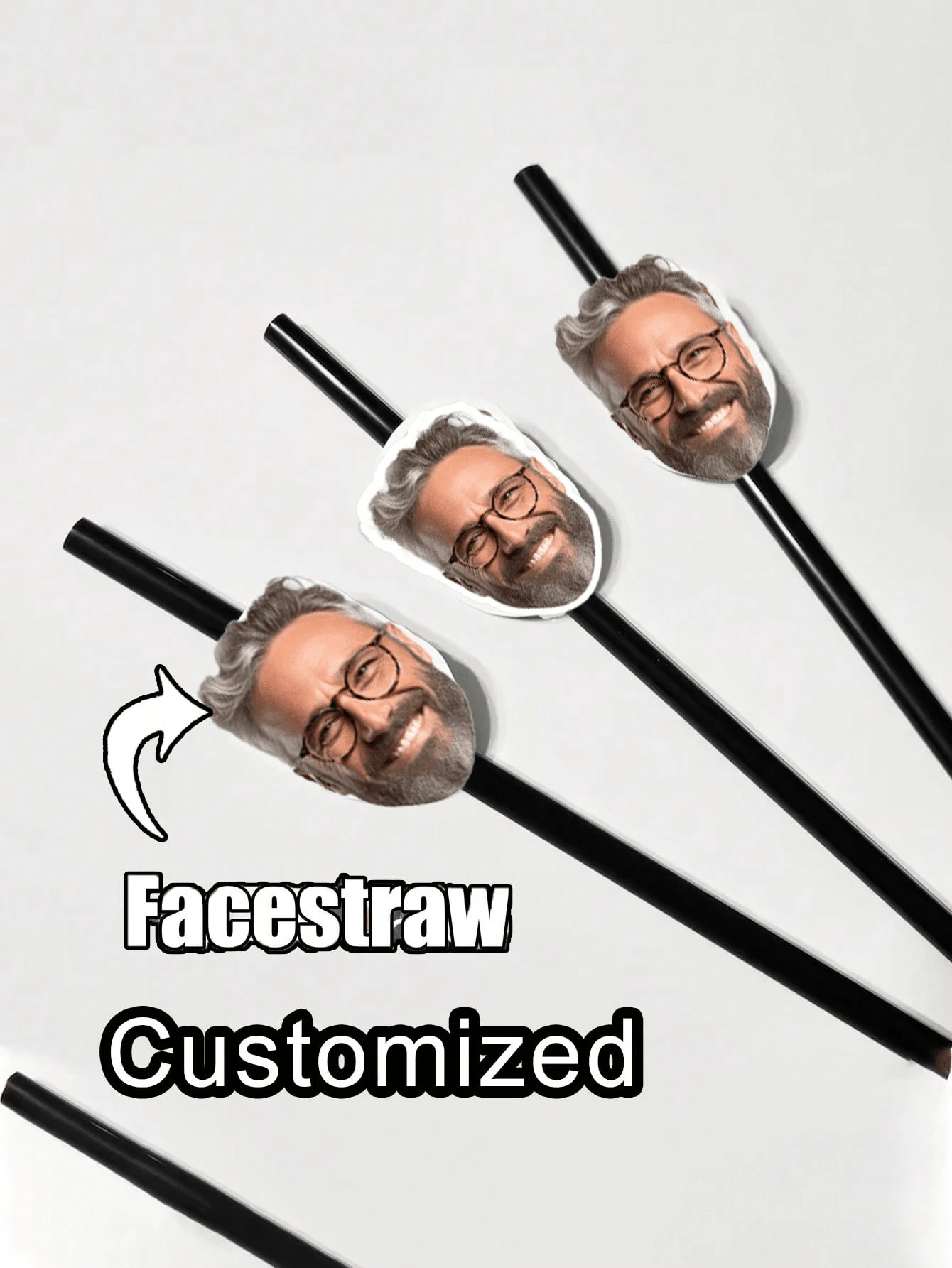 12Pcs Personalized Face Straws - Custom Cut-Out Photos Faces, Complete With Straws And Fixings For You To Attach - Fun For Hen, Stag Do, Birthday, Multi-Functional, Ornamental, Anti-Mold, Reusable, Easy To Clean, Adorable - Multicolor - View 1