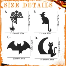 1/4 piezas Decoración de Halloween Murciélago negro, Gato, Araña Placa colgante para marco de puerta y pared, Ambientador