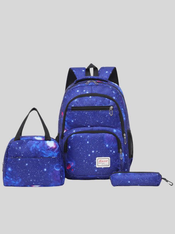 Set de 3 pièces Sac à dos imprimé graffiti galaxy, convient pour ordinateur portable de 15,7 pouces, ensemble de sac scolaire haute capacité avec boîte à lunch et trousse, sac de voyage décontracté pour garçons et filles