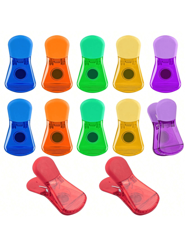 12 molletta per sacchetti di patatine, molletta di chiusura portatili per sacchetti di spuntino, sacchetti per alimenti di varie dimensioni con ampia apertura, molletta di chiusura magnetiche colorate per frigorifero, molletta di chiusura, sigillante, accessori per l'organizzazione della cucina per la casa, spugna per lavastoviglie, spugnetta abrasiva per lavastoviglie.