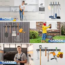 1pc Mop And Broom Holder, Wall Mount 4 Racks And 5 Hooks Broom Organizer, Tool Storage Racks, Stainless Steel Heavy Duty Hooks, For Home Kitchen Garden Laundry Garage