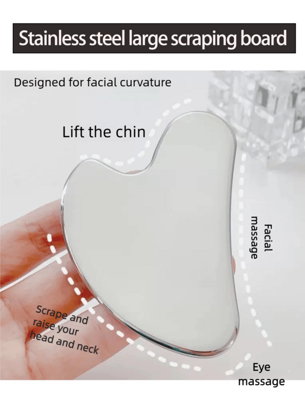 Stainless Steel Large Gua Sha Board, Beauty Board For Face, Neck, Lymph, Home Use, Heart-Shaped Scraping Plate For Full Body Muscle Relaxation And Fascia Scraping
