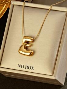 1 件时尚不对称 3D 粗字母吊坠项链，18K 镀金不锈钢，女士新款时尚不对称字母珠宝配饰 - 金黃色 - 查看 11