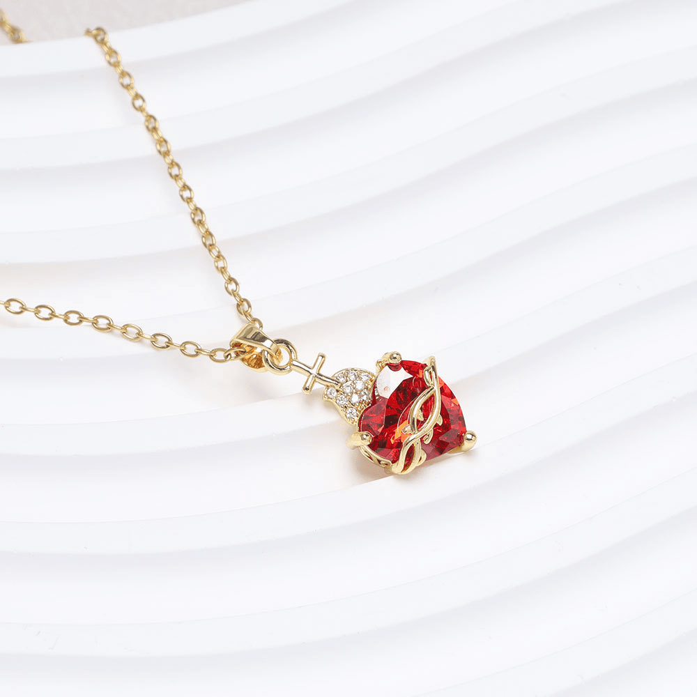 New Arrival Rhinestone Cupid Arrow Heart Flower Pendant Necklace, Fashionable Crystal Necklace For Women