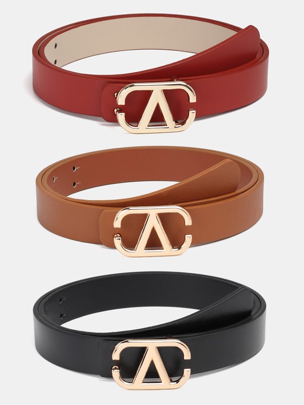 1pc Solid Color Casual PU (Polyurethane) Women's Decorative Belt With Letter Buckle, Suitable For Daily Wear Summer, School