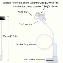 1 pieza Nuevo soporte de teléfono de acero al carbono reforzado, soporte de teléfono giratorio 360° con base espiral flexible - Compañero de mesita de noche perfecto para smartphones