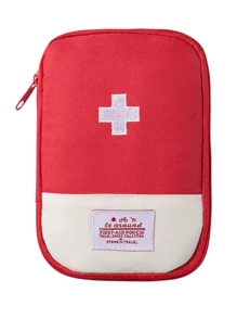 Portable Travel First Aid Kit Bag With Embroidered Cross Patch, Mini Portable Medical Kit First Aid Bag, Suitable For Car Bike Marathon Running Outdoor Camping Hiking Emergency, Medical Emergency Storage Wear Resistant