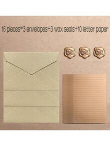 12/16/32/48pcs Vintage Linen Texture Envelope Letter Paper Set, Kraft Special Paper Invitation Cards & Postcards, Wax Seal Envelopes, Business Mailing Envelopes, Handwritten Greeting Letter Paper
