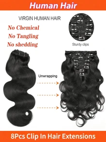 8Pcs Clip In Hair Extensions Body Wave Human Hair Clip In Extensions Seamless Clip Ins With 20 Clips Double Wefts For Women - Multicolor - View 8