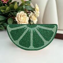 Bolso de mano con forma de fruta para mujer, bonito bolso de noche con diamantes de imitación, bolso de mano con diamantes de imitación, bolso de hombro semicircular para fiesta y cóctel. - Verde - Ver 1
