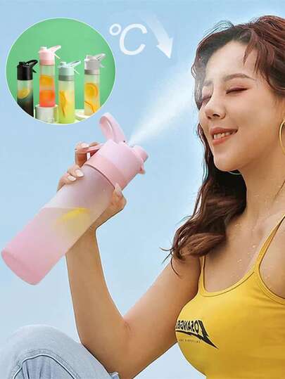 1 pieza Botella de agua deportiva degradada de 650ML, botella de bebida de viaje de gran capacidad con pulverizador para deportes al aire libre y fitness