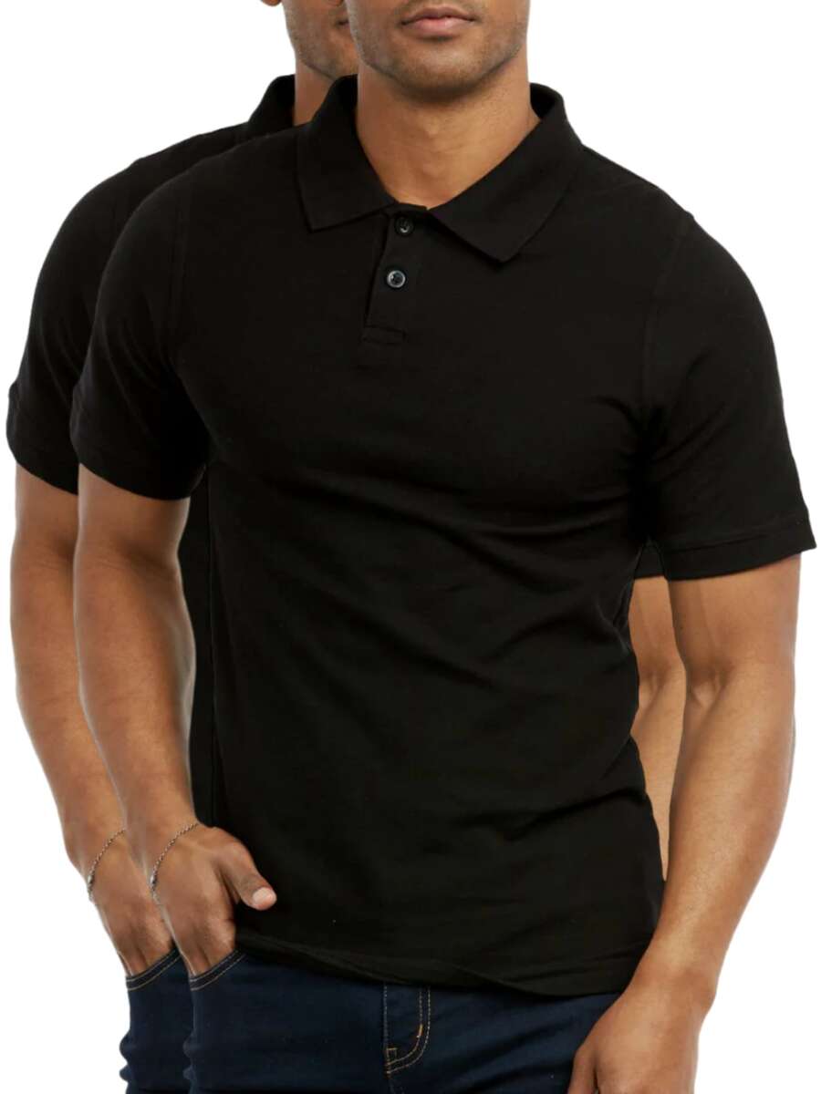 2 Pack Men's Polo Shirt Cotton S-3XL Regular Big & Tall Half Button Front Short Sleeve Polo Shirt Plain Stylish Breathable Sports Workout Top, Classic Casual Top For Golf Outdoor Sports, Summer Outfits Menswear For Daily Streetwear - 黑色 - 查看 1