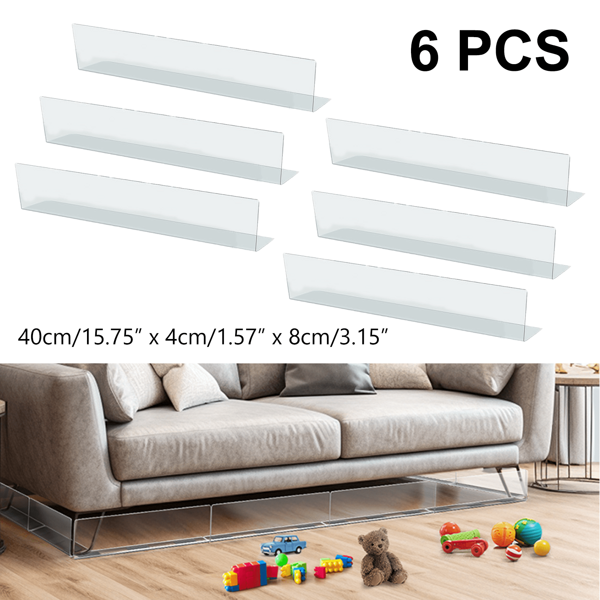 6pcs Under Couch Blockers - Adjustable Pet Toy Blocker, Furniture Gap Stopper For Toys And Debris, Cuttable Design For Clear & Stop Things Going Under Sofa, Bed, And Shelves, Gap Cover Blocks | Durable Plastic