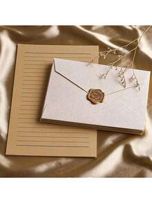 12/16/32/48pcs Vintage Linen Texture Envelope Letter Paper Set, Kraft Special Paper Invitation Cards & Postcards, Wax Seal Envelopes, Business Mailing Envelopes, Handwritten Greeting Letter Paper