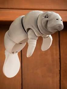 3D 打印可移动海牛雕像，具有逼真的眼睛 - 耐用的塑料动物装饰，适用于室内/室外、汽车、办公室和家居装饰、小雕像、复杂的纹理设计、精湛的工艺、手工制作的细节、装饰品、礼物选择 - 彩色 - 查看 4