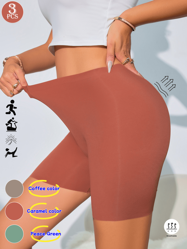 Aofeiqike 3-Pack Premium Quality Sexy & Comfortable Seamless Women's Safety Shorts Solid Color Butt-Lifting Athletic Shorts | Anti-Slip Underwear | High-Waist Base Layer | Women's Boyshorts/Panties | Dopamine Style Underwear For Women Antiexposure