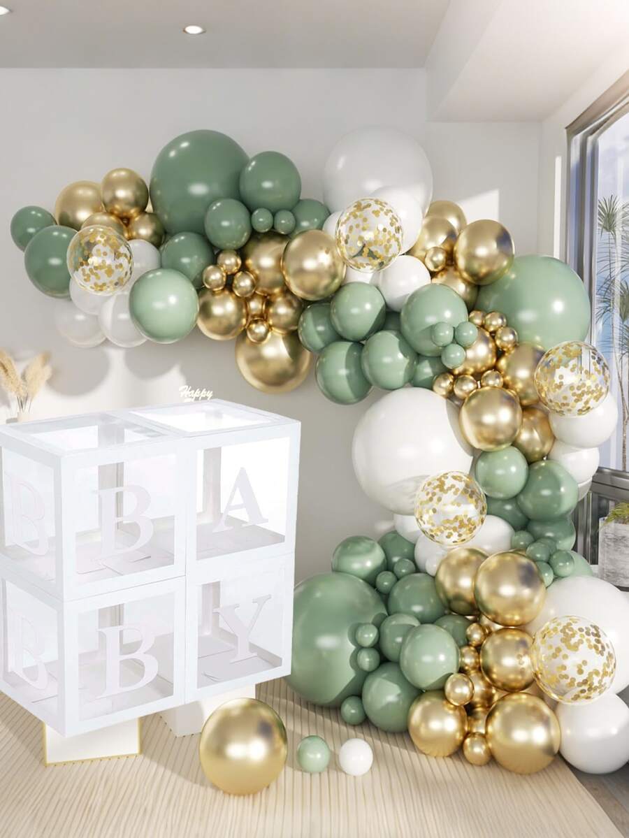 Sage Green Platinum Balloon Wreath Arch Set With Balloon Box For Birthday Baby Shower, Baby Birthday Party, Baby Theme Party - Multicolor - View 1