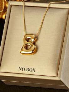 1 件时尚不对称 3D 粗字母吊坠项链，18K 镀金不锈钢，女士新款时尚不对称字母珠宝配饰 - 金黃色 - 查看 8