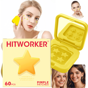 60 片水胶体痤疮贴 - 温和不刺激，遮盖痤疮和瑕疵 - 星形遮瑕贴，痤疮贴防水透气日常面部使用面部皮肤遮盖和护理必需品个人护理旅行时携带方便，配有小镜子，更加方便便携式盒装星形痤疮贴派对美容秘诀，完美的照片道具适合所有肤质和年龄