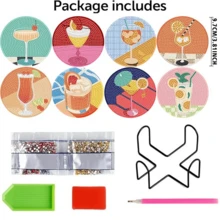 8pcs/Set Diamond Painting Coasters With Stand, DIY Summer Drink Pattern Diamond Art Coasters, Diamond Painting Kit Suitable For Adults And Beginners, Diamond Craft Supplies, Exquisite Gift For Friends - Multicolor - View 3