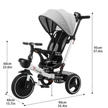 Ubravoo Baby Stroller Tricycle Ride Bike , 360 Degree Rotation Sitting & Lying,Celerity Disassembly & Assembly,1-5 Years - Grey - View 3