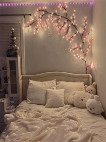 1pc 1.9m/6.23ft - 96 LED Cherry Blossom Tree Vine Lights (Pink/Blue), USB Powered With 8 Flashing Modes, Soft & Bendable, Suitable For Home Decor/Fairy Garden/Room Decoration/Wall Decor/Yard/Holiday Party/Gaming Room/Office