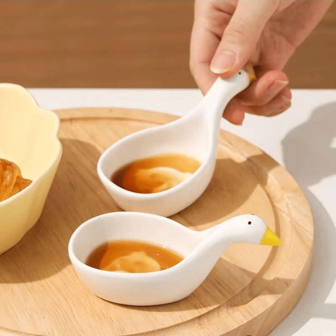 1pc Swan Shaped Ceramic Sauce Dish For Seasoning, Sauce, Oil, Vinegar, Mustard, Salad, Hot Pot Dipping,Kitchen,Christmas Gift