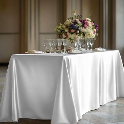 1Pc Elegant Satin Tablecloth Square For Wedding Reception, Banquet, Party Decor - Indoor Outdoor Table Cover Multiple Sizes Tablecloth