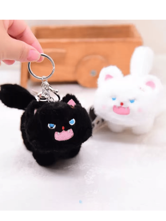 Nuevo llavero de gato rizado, colgante de ornamento de pareja de gatos blancos y negros, muñeco de peluche de gato como decoración de mochila, regalo