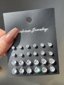 48 件/24 件几何圆形方形立方氧化锆闪亮耳钉，简约朋克嘻哈风格，大套装，适合派对、节日、约会、礼物和日常佩戴 - 彩色 - 查看 11