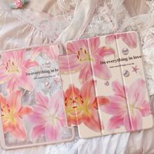 Une belle étoile de mer rose peinte recto verso en acrylique transparent cristal arrière, résistant aux chocs, adapté aux étuis de protection iPad 7e génération, 8e génération (10,2 pouces) et 10e génération, avec emplacement pour stylo intégré, prend en charge les fonctions de veille et de réveil, cadeau de vacances, cadeau du Nouvel An.