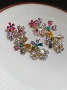1 Coppia di orecchini a bottone eleganti e colorati a forma di fiori - Design con decorazioni in pietre preziose colorate, leggeri e delicati, gioielli adatti per l'uso quotidiano e le vacanze, regalo unico per lei, orecchini adorabili, accessorio casual, stile sofisticato, lavorazione accurata, accessorio di moda, moda femminile