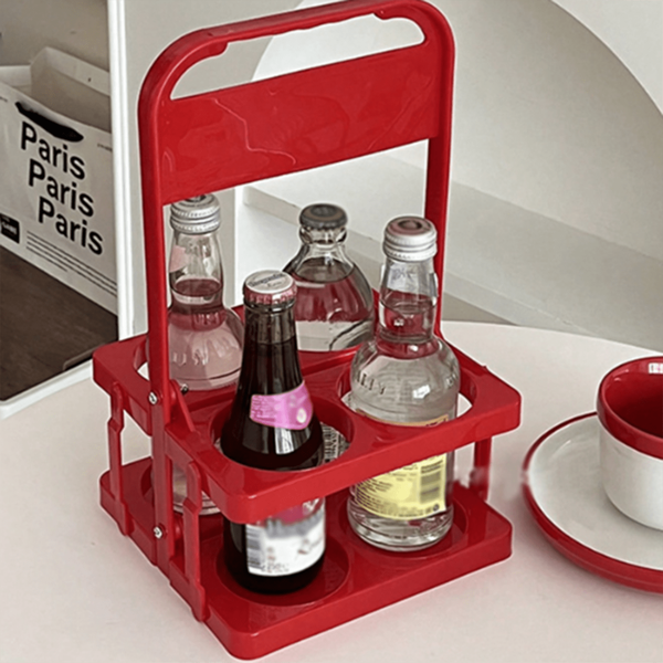 1pc Vintage Style Portable Beer Basket For 6 Bottles, Foldable Wine Rack, Beer Holder, Beer Bottle Caddy Bucket Holder, Coffee Milk Tea Portable Storage Basket, For Daily Use And Party Supplies, Beer Festival Essential