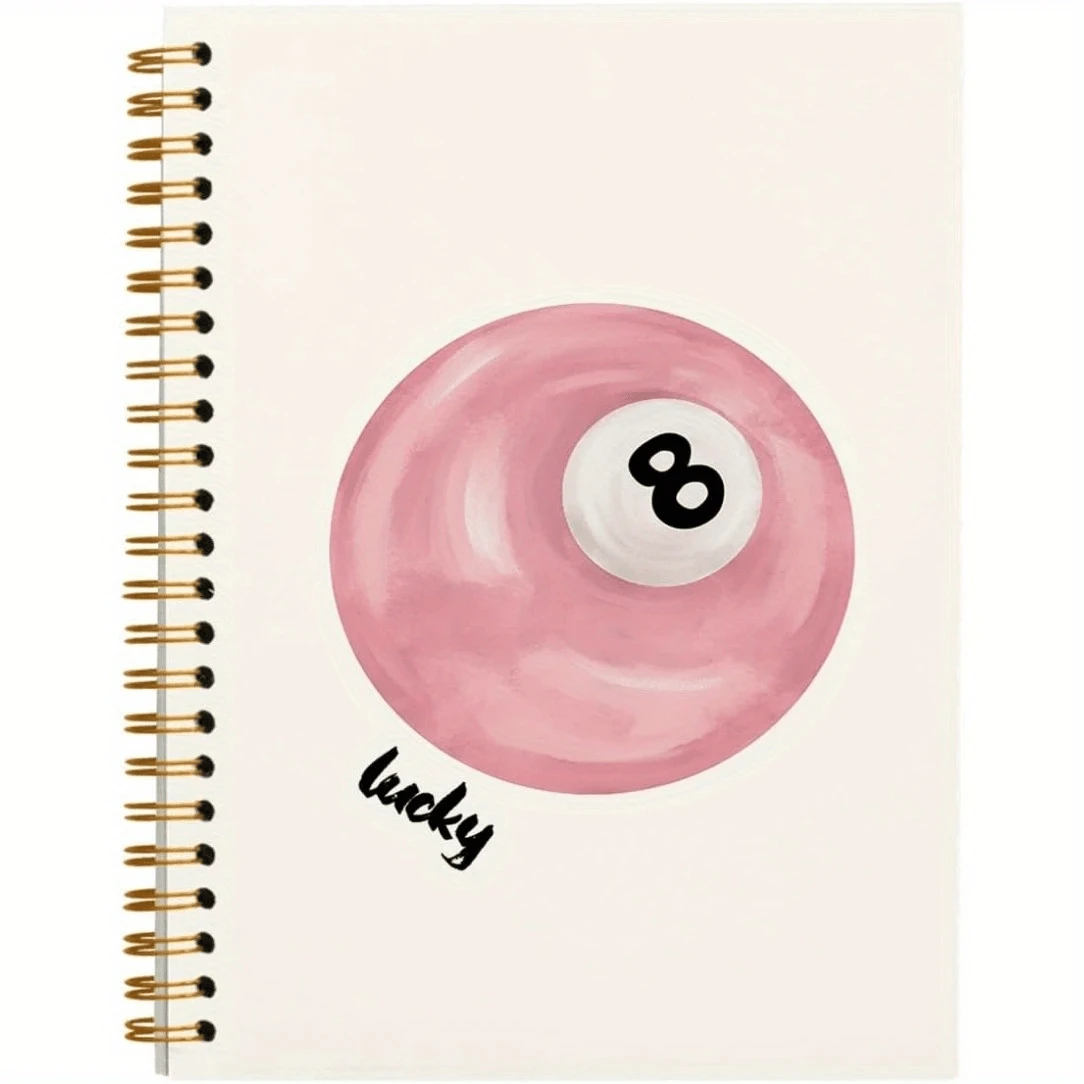 Lucky 8-Ball 软封面螺旋笔记本 - 1 件，学院风美学日记本，教师学生办公室学校用品，5.5 英寸 X 8.3 英寸，50 页 - 5.5x8.3 英寸/14 厘米 x 21 厘米，50 页 - 带有工作日标志、天气标志、备忘录编号和日期标志的日记本学校用品，返校 - A5 - 查看 1