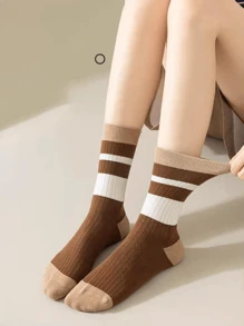 Sports Outdoor 5 Pairs Breathable Sports Striped Women's Street Socks Versatile Mid Tube Striped Socks Spliced Sasual Socks