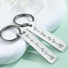 4pcs Customized Personalized Stainless Steel Keychain, Engraved Text Name Metal Keyring, Travel Bag Pendant, Unisex, Glossy Finish, Minimalist, Suitable As Gift For Men, Women, Friends, Family, Relatives, Children, Anniversary, Birthday, Wedding, Graduation, House Warming, Classmates