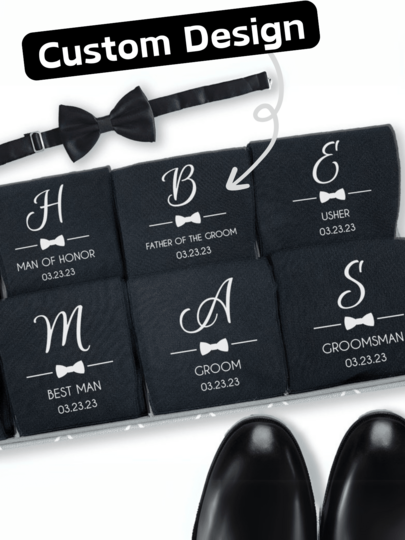1 Pair Personalized Groomsmen Socks, Custom Wedding Party Gift, Formal Monogram Socks For Groomsmen, Best Man, School Supplies, Back To School, School Gift, For Office, For School, For Classroom, For Teacher Gifts, For University, For Colleague, For Dorm Rooms, For Teacher, For Boys And Girls, For Teenagers, Junior High School Students, Middle School Students, High School Senior High School Students,Boyfriend,Girlfriend,Family,Friends