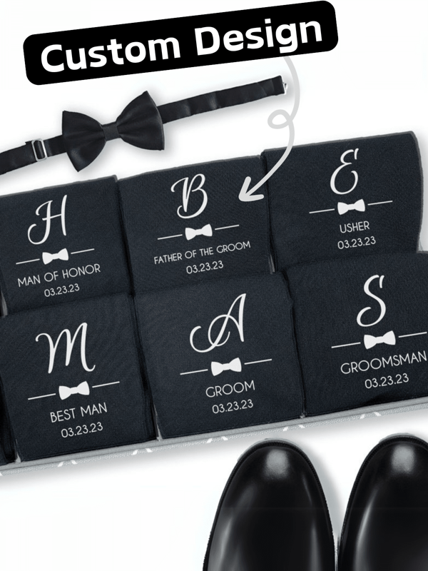 1 Pair Personalized Groomsmen Socks,Custom Wedding Party Gift, Formal Monogram Socks For Groomsmen, Best Man, School Supplies,Back To School,School Gift,For Office,For School,For Classroom,For Teacher Gifts,For University,For Colleague,For Dorm Rooms,For Teacher,For Boys And Girls,For Teenagers,Junior High School Students,Middle School Students,High School Senior High School Students,College Students,University Students,Freshman,Sophomore,Underclassmen