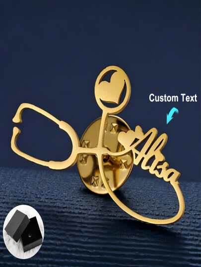 Custom Heart Stethoscope Name Brooch - Personalized Stainless Steel Lapel Pin Brooch For Men Women, Perfect For Business, Weddings, Bridesmaids, Birthdays, Teacher Appreciation & Graduation Gifts Fashion Jewelry For ,Brooches For Doctors And Nurses, Thanksgiving And Christmas Gifts.