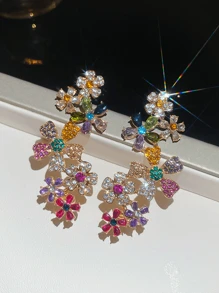 1 Coppia di orecchini a bottone eleganti e colorati a forma di fiori - Design con decorazioni in pietre preziose colorate, leggeri e delicati, gioielli adatti per l'uso quotidiano e le vacanze, regalo unico per lei, orecchini adorabili, accessorio casual, stile sofisticato, lavorazione accurata, accessorio di moda, moda femminile