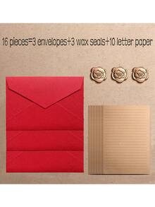 12/16/32/48pcs Vintage Linen Texture Envelope Letter Paper Set, Kraft Special Paper Invitation Cards & Postcards, Wax Seal Envelopes, Business Mailing Envelopes, Handwritten Greeting Letter Paper