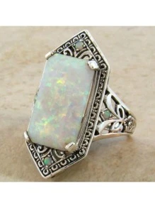 1 Stück Ring im Boho-Stil mit versilberter Oberfläche und quadratischem synthetischem Opal, symbolisiert Adel und Schönheit, geeignet für alltägliche Outfits und Party-Accessoires, perfektes Geschenk für Frauen