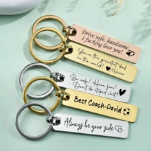 4pcs Customized Personalized Stainless Steel Keychain, Engraved Text Name Metal Keyring, Travel Bag Pendant, Unisex, Glossy Finish, Minimalist, Suitable As Gift For Men, Women, Friends, Family, Relatives, Children, Anniversary, Birthday, Wedding, Graduation, House Warming, Classmates